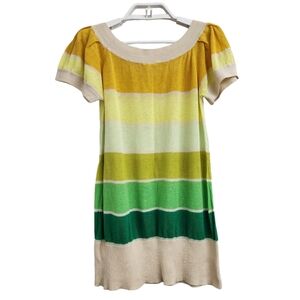 Free People Lemon Lime Stripe Tunic Top Linen Cotton Cap Sleeve Tee Pullover
